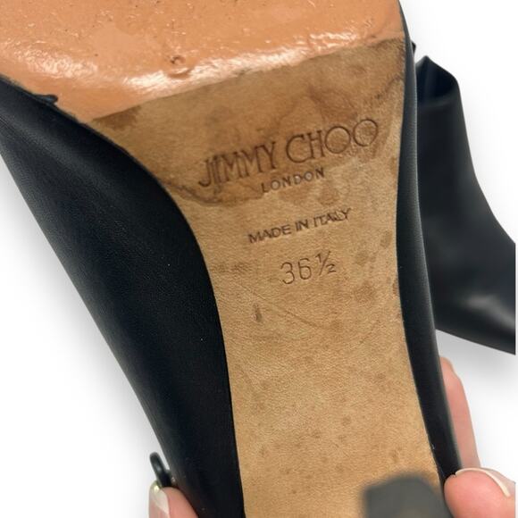 Jimmy Choo Lexx 100 Black Leather Gold Chain Slingback Heel Mules 36.5 Women’s - Picture 10 of 12